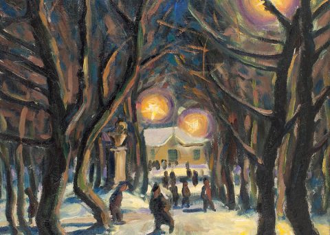 Uudenvuodenyö Snellmanin puistossa 1929 öljymaalaus 65 x56 cm Hyvinkään taidemuseo, Sonckin taidekokoelma Kuva: Ella Tommila, Hyvinkään taidemuseo